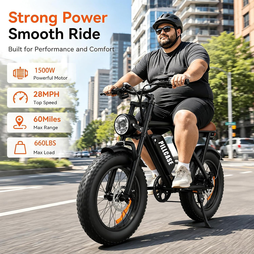 1500W Peak Electric Bike for Adults – 33 MPH Fat Tire E-Bike, Up to 75 Miles Range, Full Suspension, 7-Speed