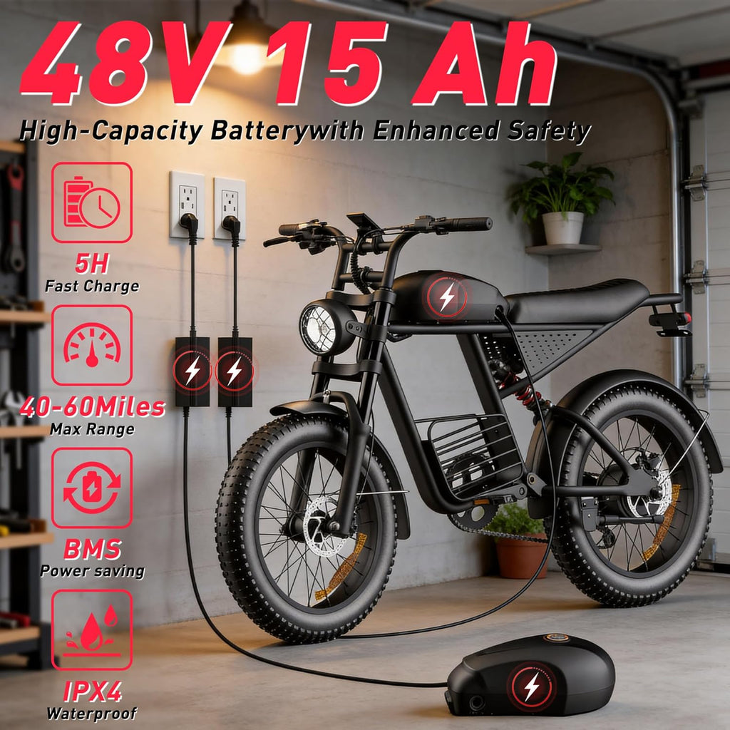 Adult Electric Fat Tire Bike, Up to 37 MPH, Long-Range All-Terrain E-Bike, 20" Off-Road Tires, Mountain, Snow & Sand Ready