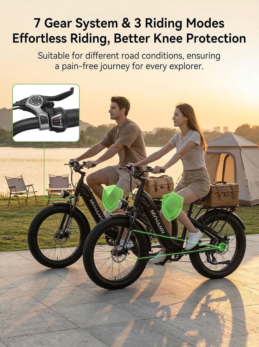 24" Fat Tire Electric Mountain Bike for Adults – All-Terrain E-Bike with Dual Suspension & 7-Speed Gear System