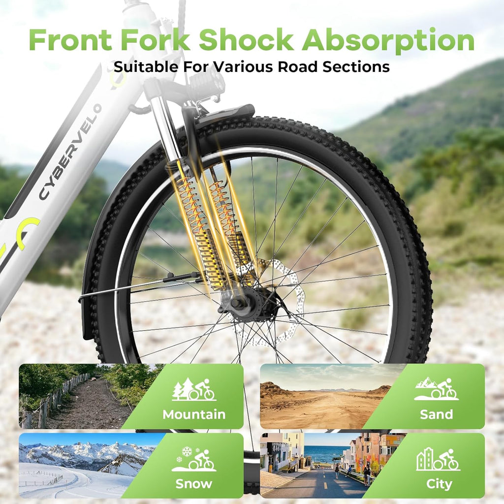 26" Electric Bike for Adults, 750W Peak Motor, Up to 80-Mile Range, 7-Speed All-Terrain E-Bike