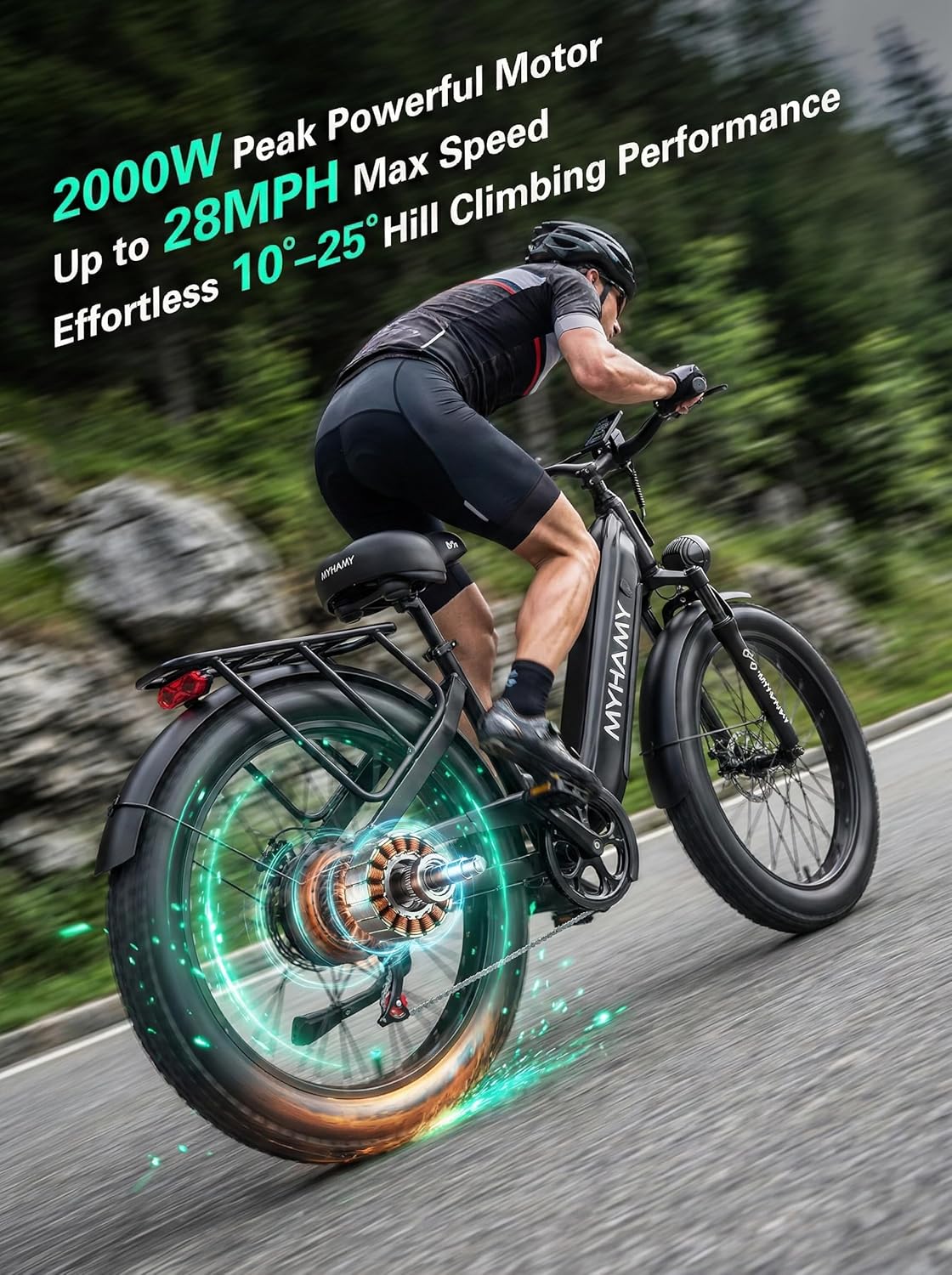 24" Fat Tire Electric Mountain Bike for Adults – All-Terrain E-Bike with Dual Suspension & 7-Speed Gear System