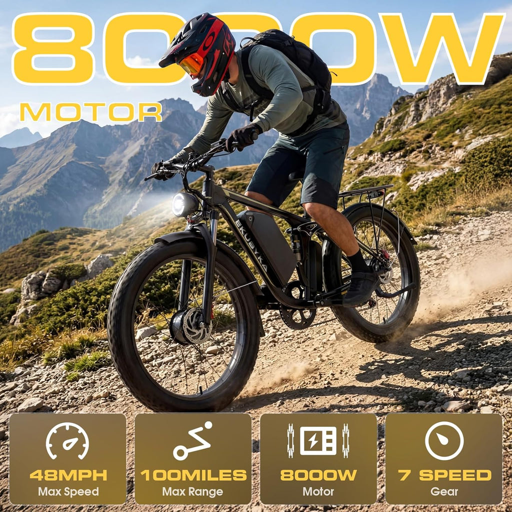 Dual Motor Electric Bike for Adults, Full Suspension Fat Tire All-Terrain E-Bike, Up to 100-Mile Range, 26-Inch Wheels, Heavy-Duty 400 lb Capacity