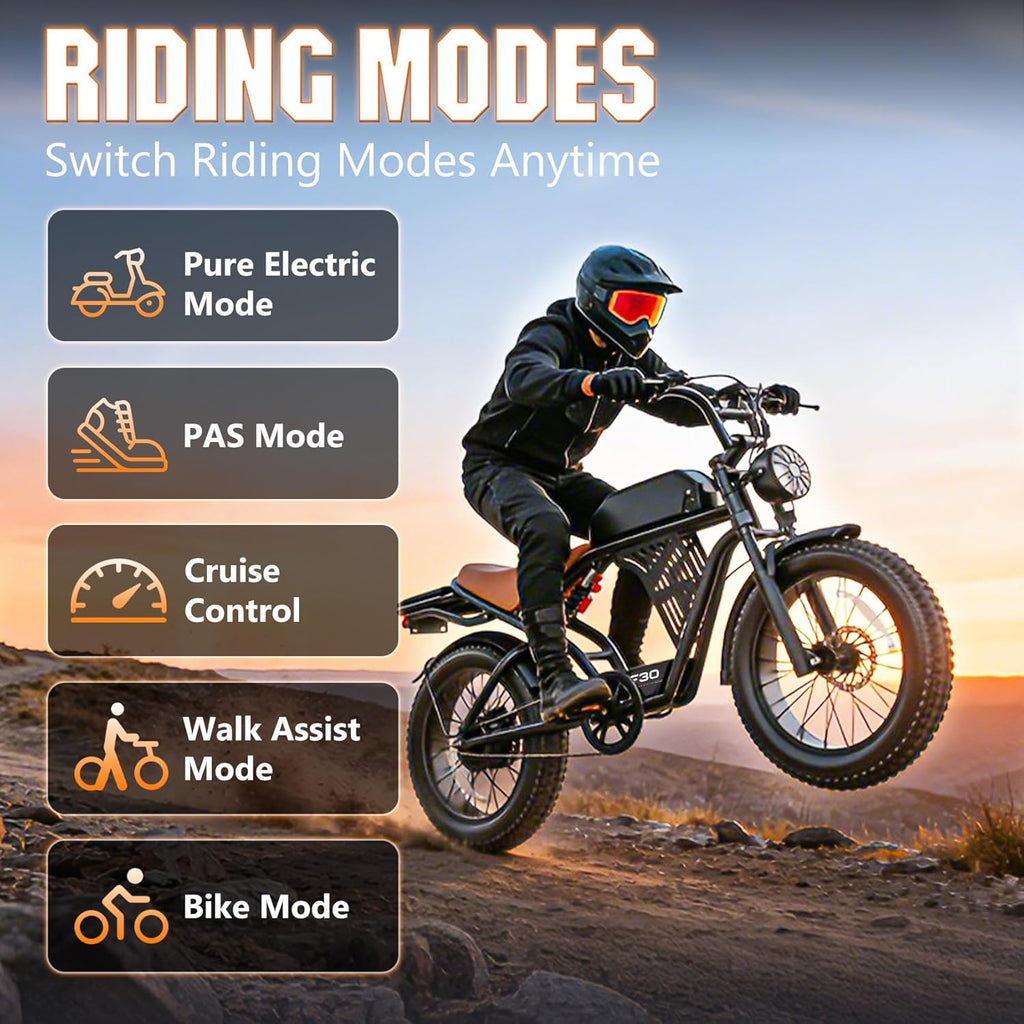Electric Bike for Adults with NFC & Password Unlock, Long-Range Fat Tire Off-Road E-Bike, Dual Suspension, LCD Display, 20-Inch Tires