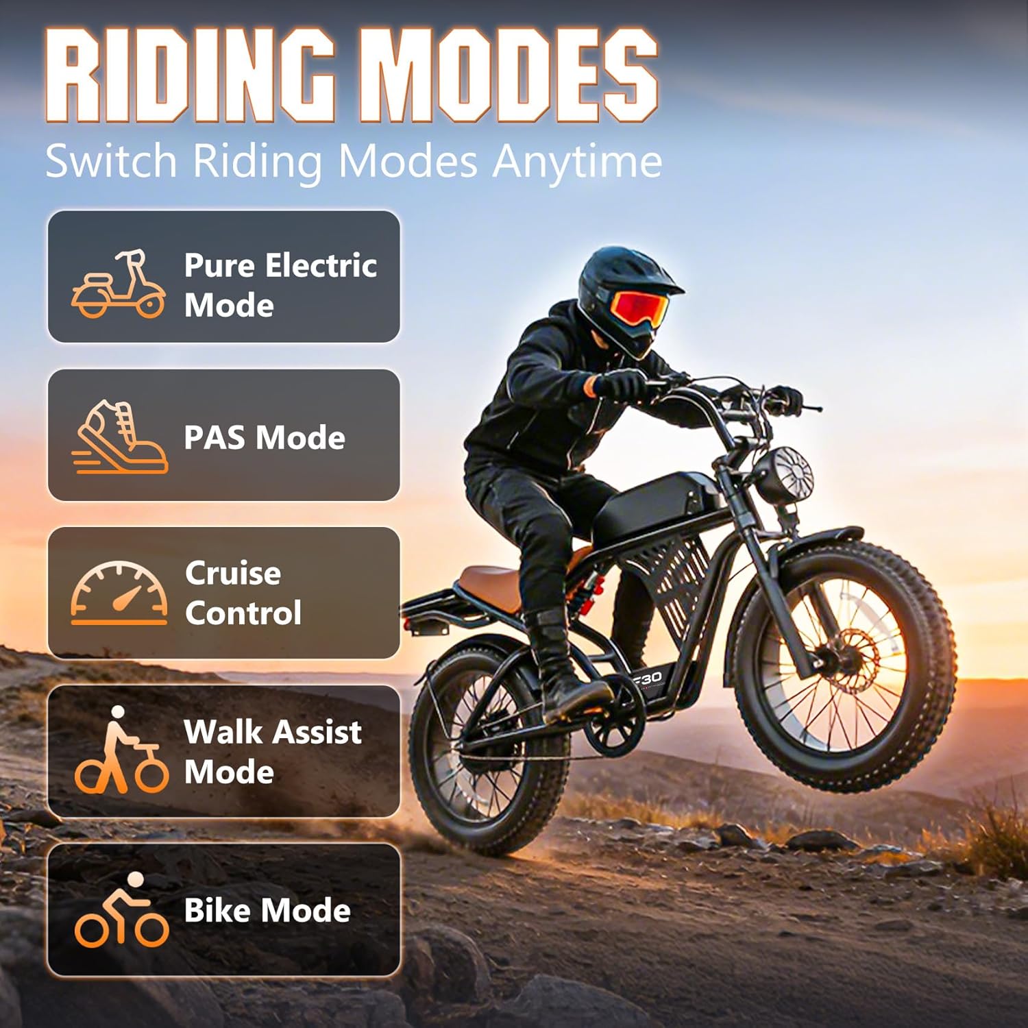 Electric Bike for Adults with NFC & Password Unlock, Long-Range Fat Tire Off-Road E-Bike, Dual Suspension, LCD Display, 20-Inch Tires