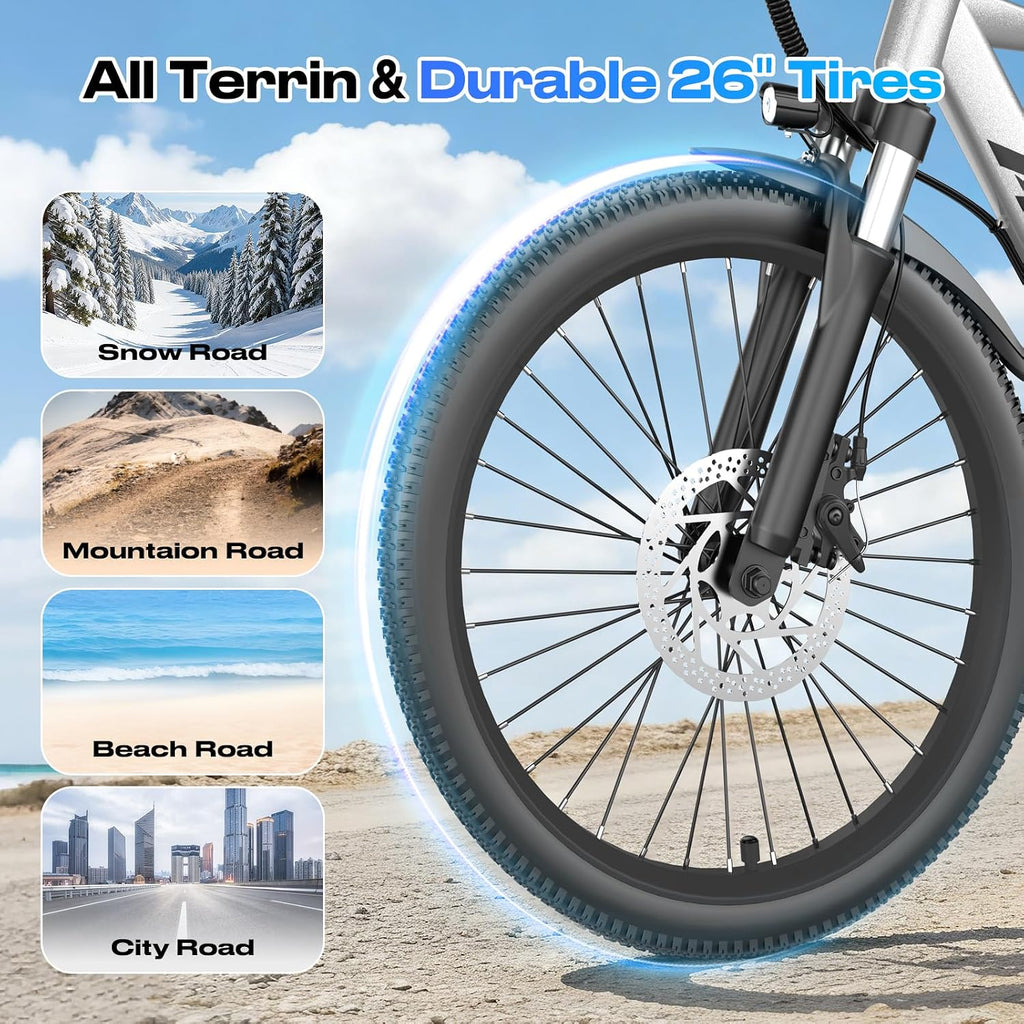 1200W Peak Electric Mountain Bike for Adults & Teens – 26" E-Bike, 25 MPH Top Speed, UL Certified, Waterproof Design