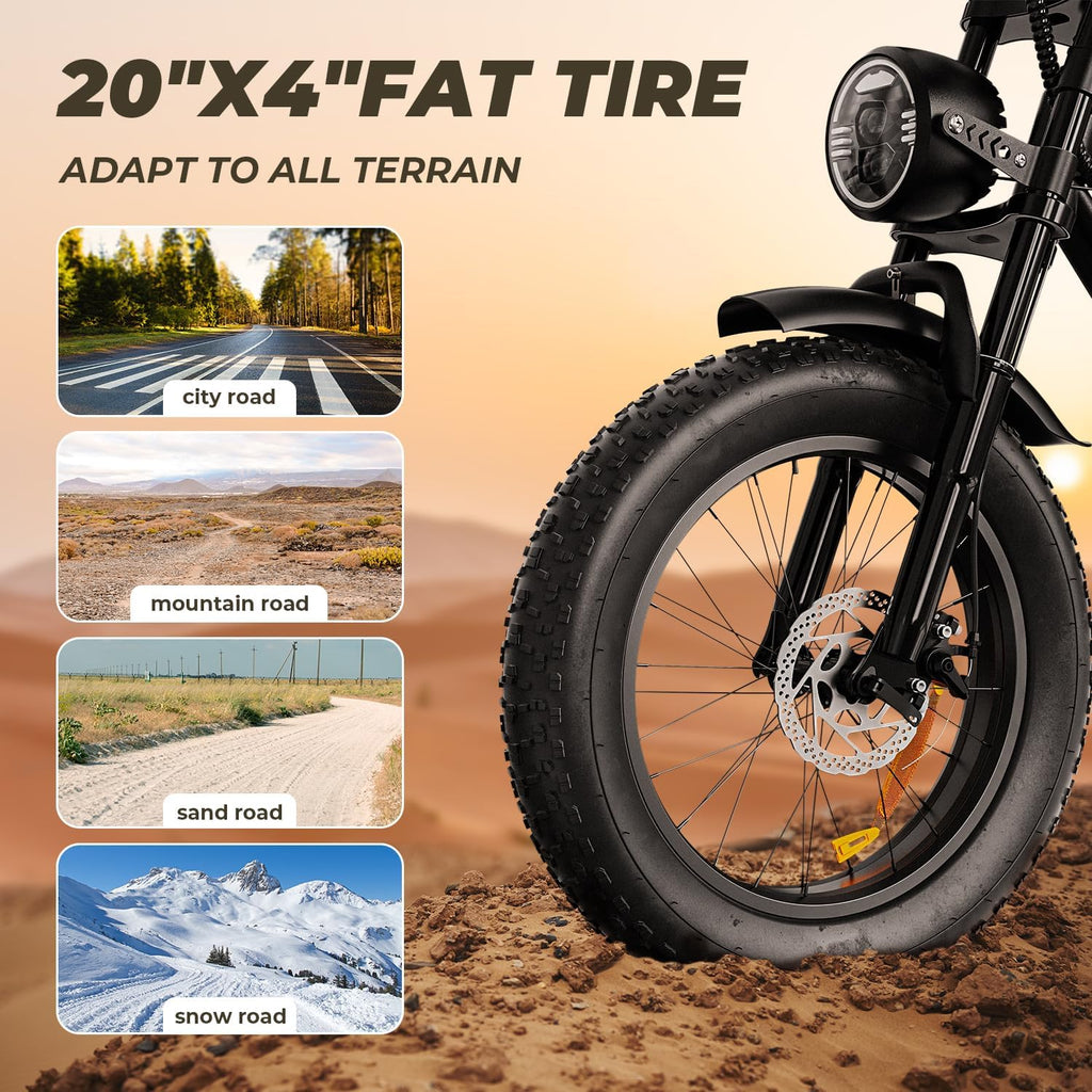 20" Fat Tire Electric Bike for Adults with Full Suspension – Up to 32 MPH, 75-Mile Range