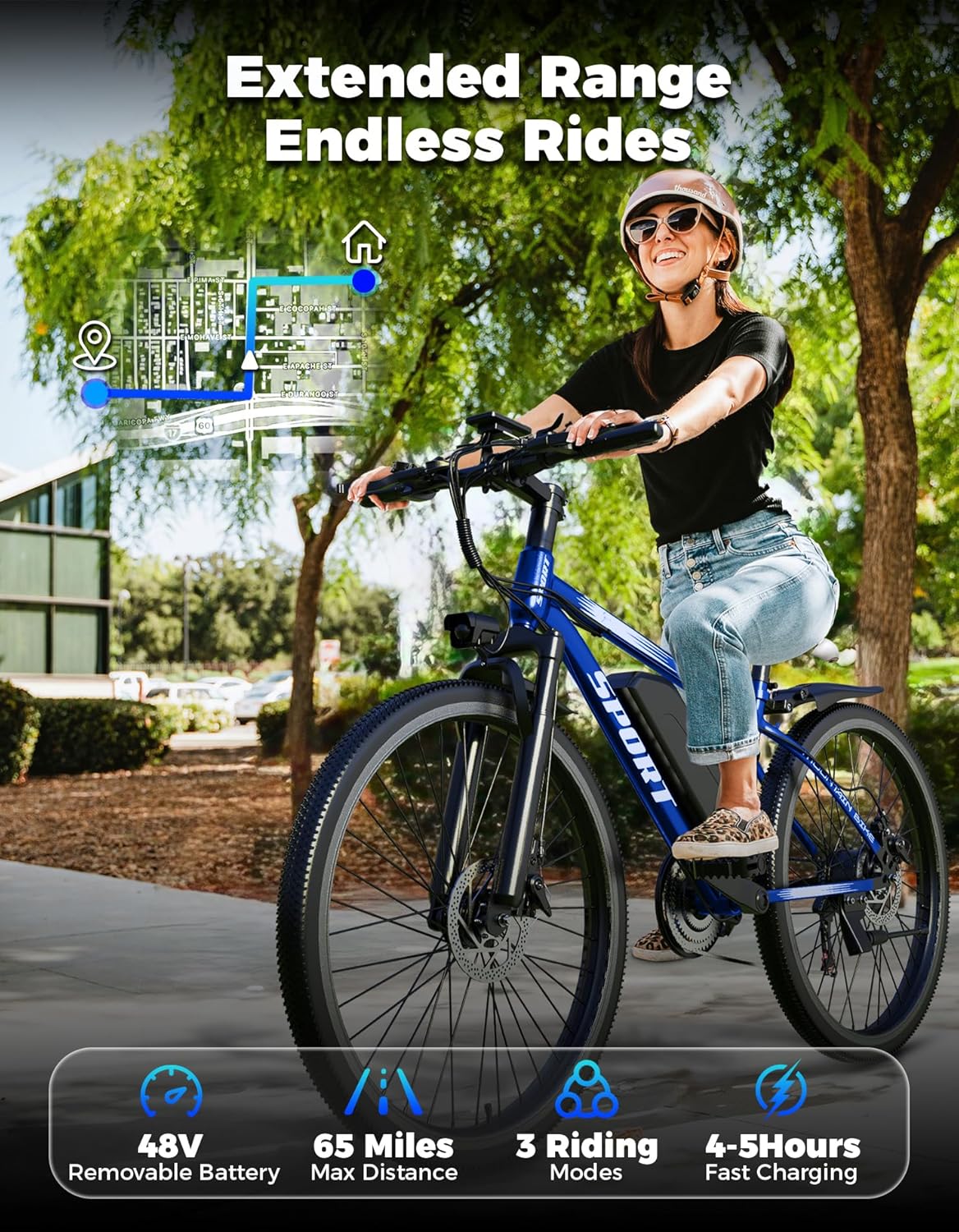 Electric Mountain Bike for Adults, 26-Inch Electric Bicycle, Long-Range Commuter E-Bike with Removable Power System and Multi-Speed Gearing