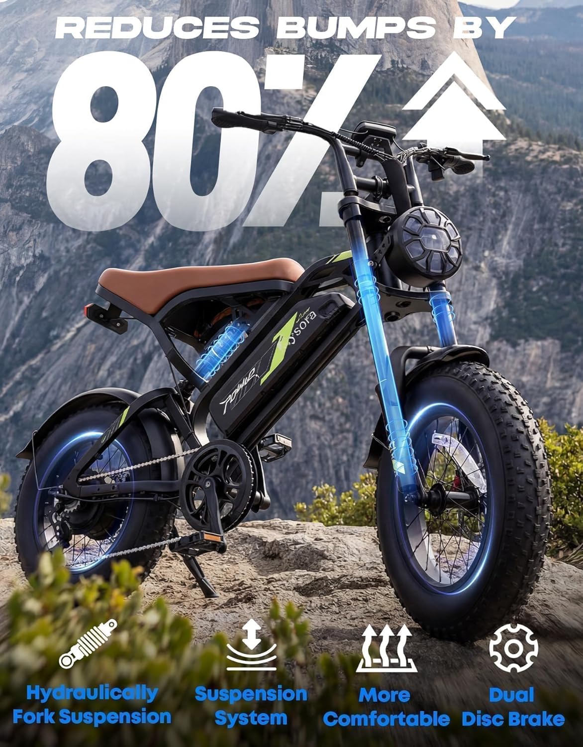 1000W Electric Bike for Adults – 16" Fat Tire Full Suspension E-Bike, 28 MPH Top Speed, Up to 50 Miles Range