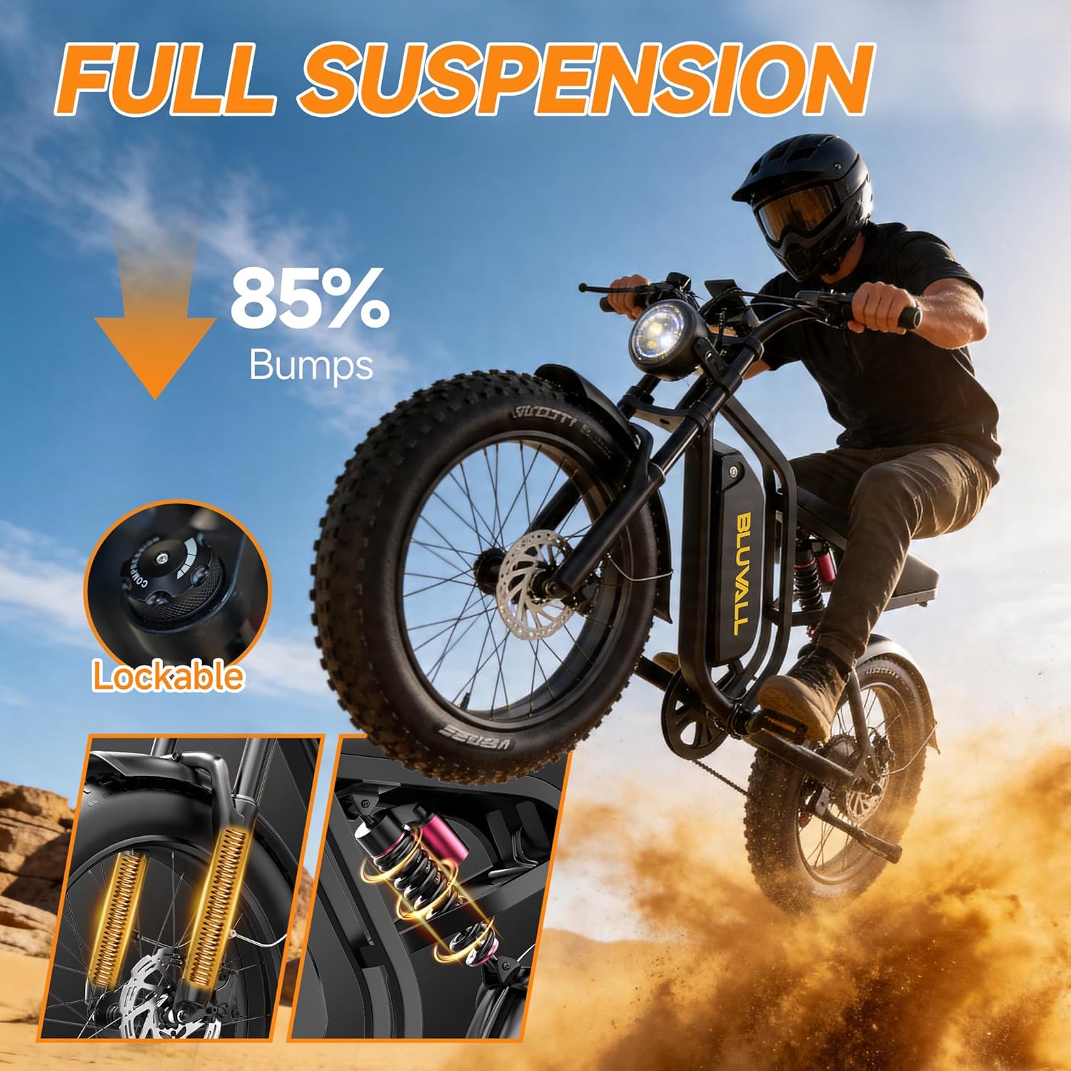 Electric Fat Tire Bike for Adults, Full Suspension All-Terrain E-Bike, 20-Inch Wheels, Hydraulic Brakes, Multi-Speed Drivetrain