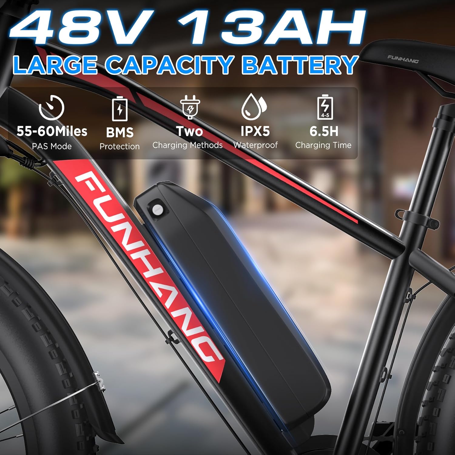 1000W Peak Electric Mountain Bike for Adults – 26-Inch Fat Tire E-Bike with Front Suspension, 7-Speed Gear System, Rear Rack & Up to 60-Mile Range
