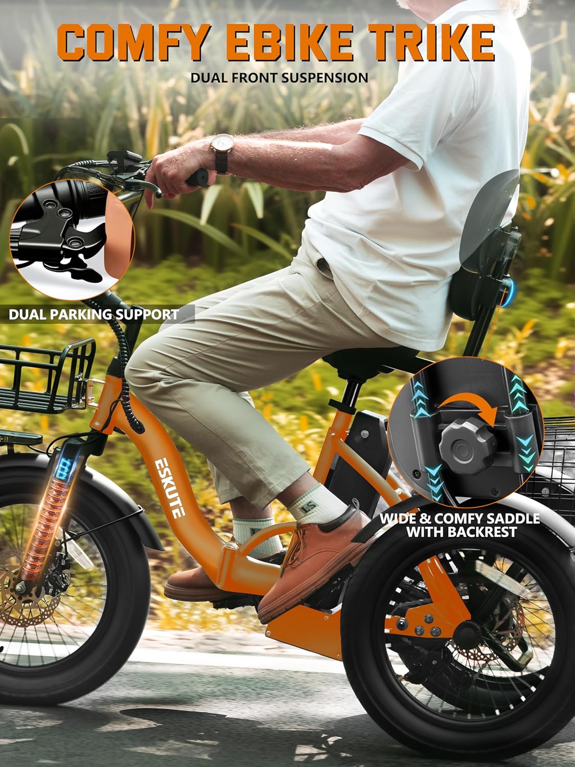 Electric Tricycle for Adults, Folding 3-Wheel Electric Bike with Fat Tires, Step-Through Frame, Long-Range Electric Trike