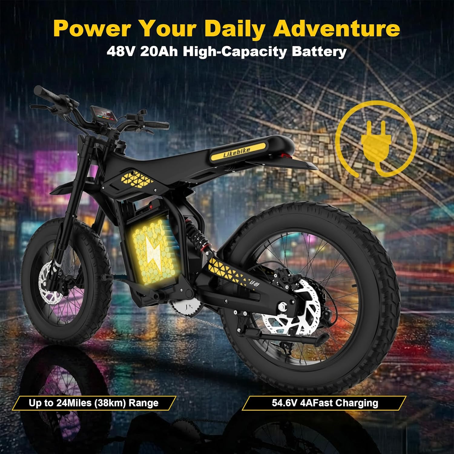 20" Fat Tire Electric Dirt Bike for Adults – 2000W/3000W Motor, Full Suspension, 7-Speed Gears