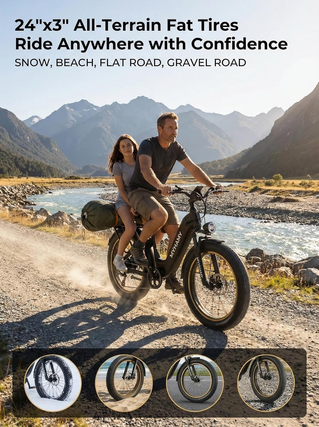 24" Fat Tire Electric Mountain Bike for Adults – All-Terrain E-Bike with Dual Suspension & 7-Speed Gear System