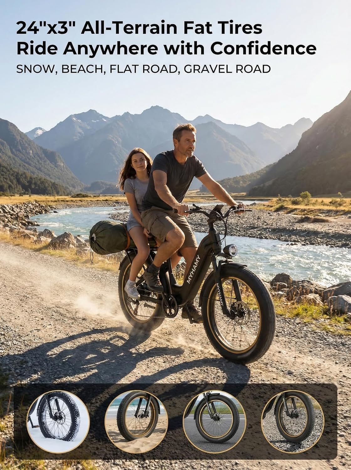 24" Fat Tire Electric Mountain Bike for Adults – All-Terrain E-Bike with Dual Suspension & 7-Speed Gear System