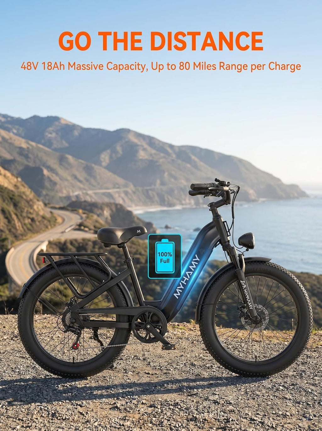 24-Inch Fat Tire Electric Bike for Adults, Step-Through All-Terrain E-Bike with Full Suspension, Long-Range Commuter Bicycle