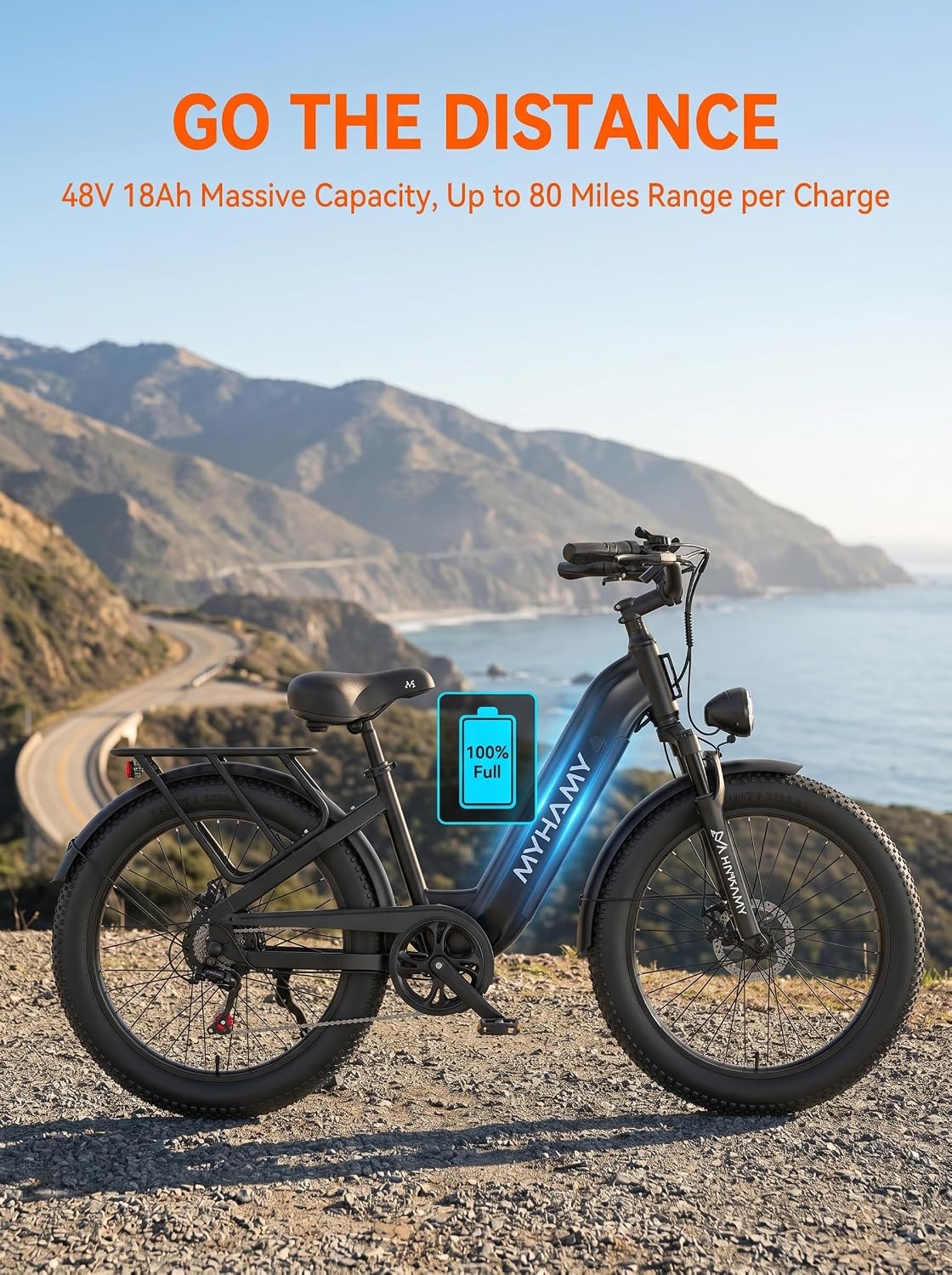 24-Inch Fat Tire Electric Bike for Adults, Step-Through All-Terrain E-Bike with Full Suspension, Long-Range Commuter Bicycle