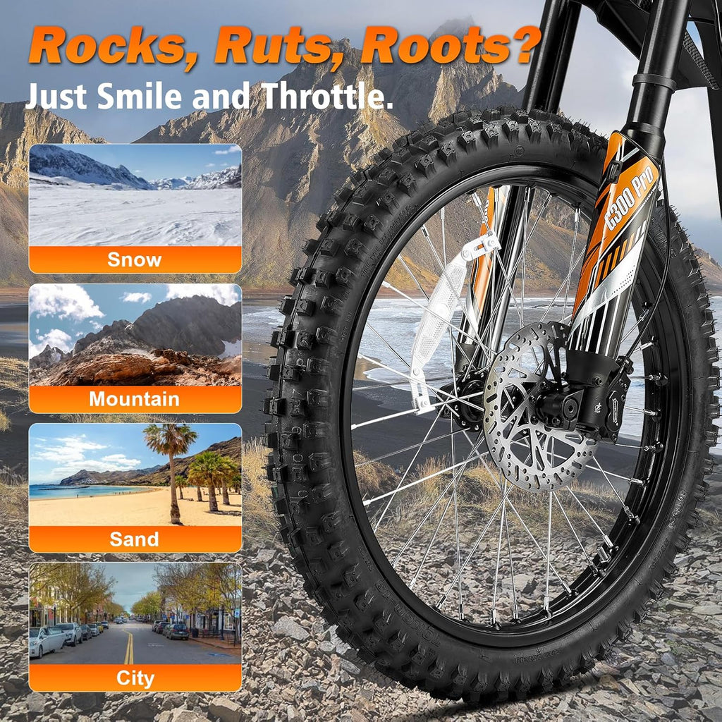 Electric Dirt Bike for Adults, 6500W Motor, Up to 50 MPH, 70-Mile Range, Hydraulic Brakes, Heavy-Duty Off-Road E-Bike