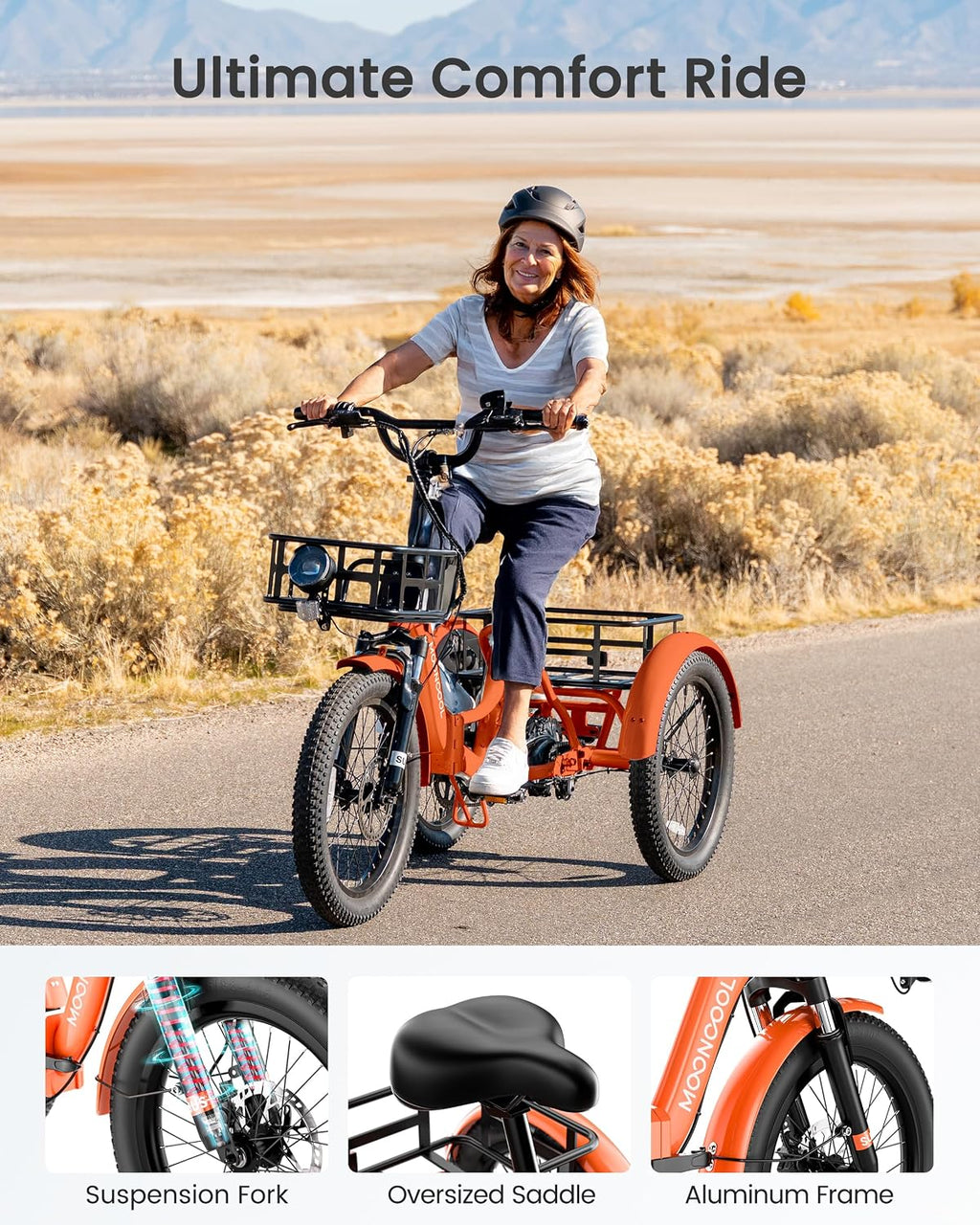 Folding Electric Tricycle for Adults with 500W/750W Motor, 20" x 3.0" Fat Tires, Aluminum Frame & 3-Wheel Design