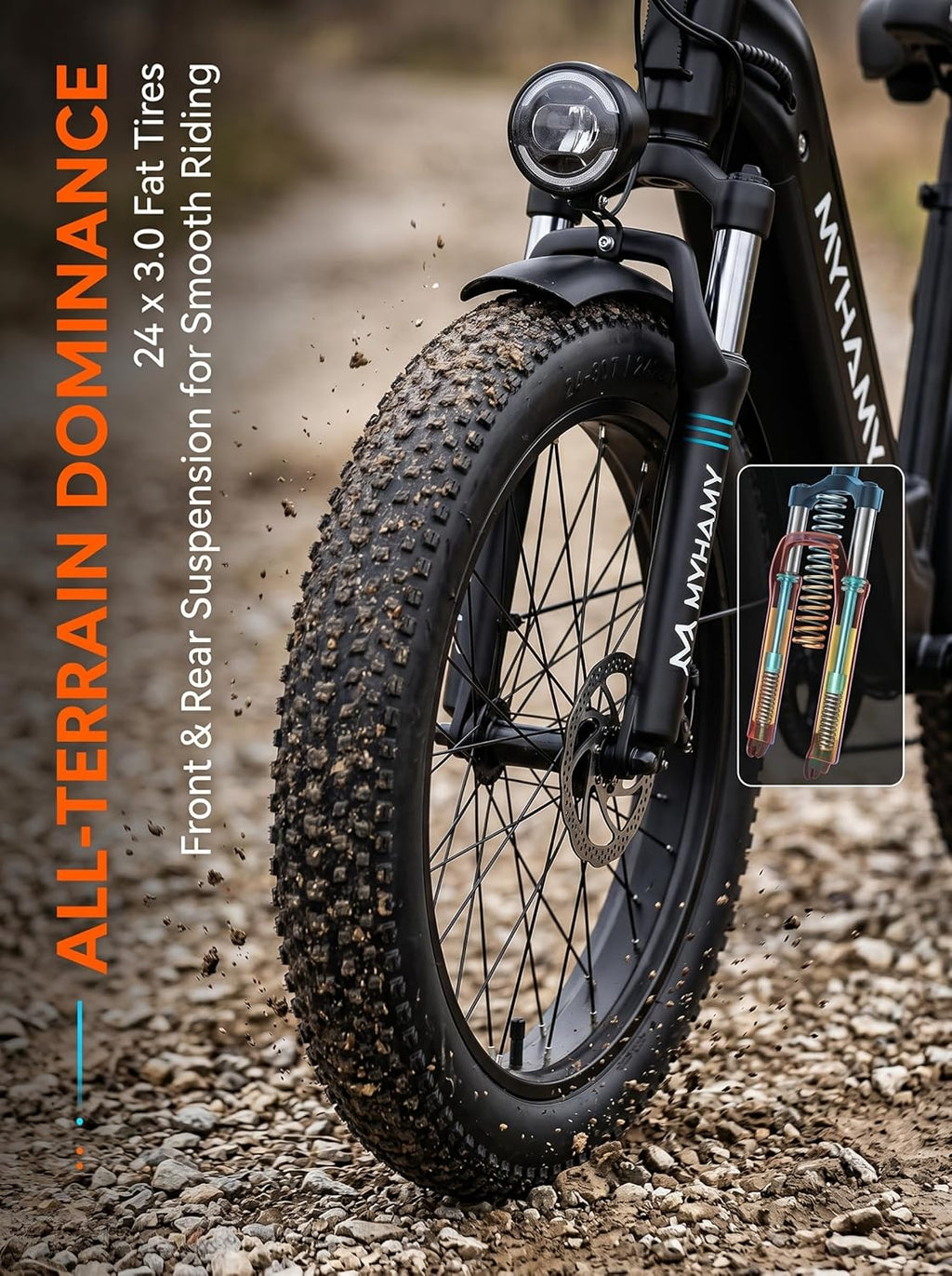 24-Inch Fat Tire Electric Bike for Adults, Step-Through All-Terrain E-Bike with Full Suspension, Long-Range Commuter Bicycle