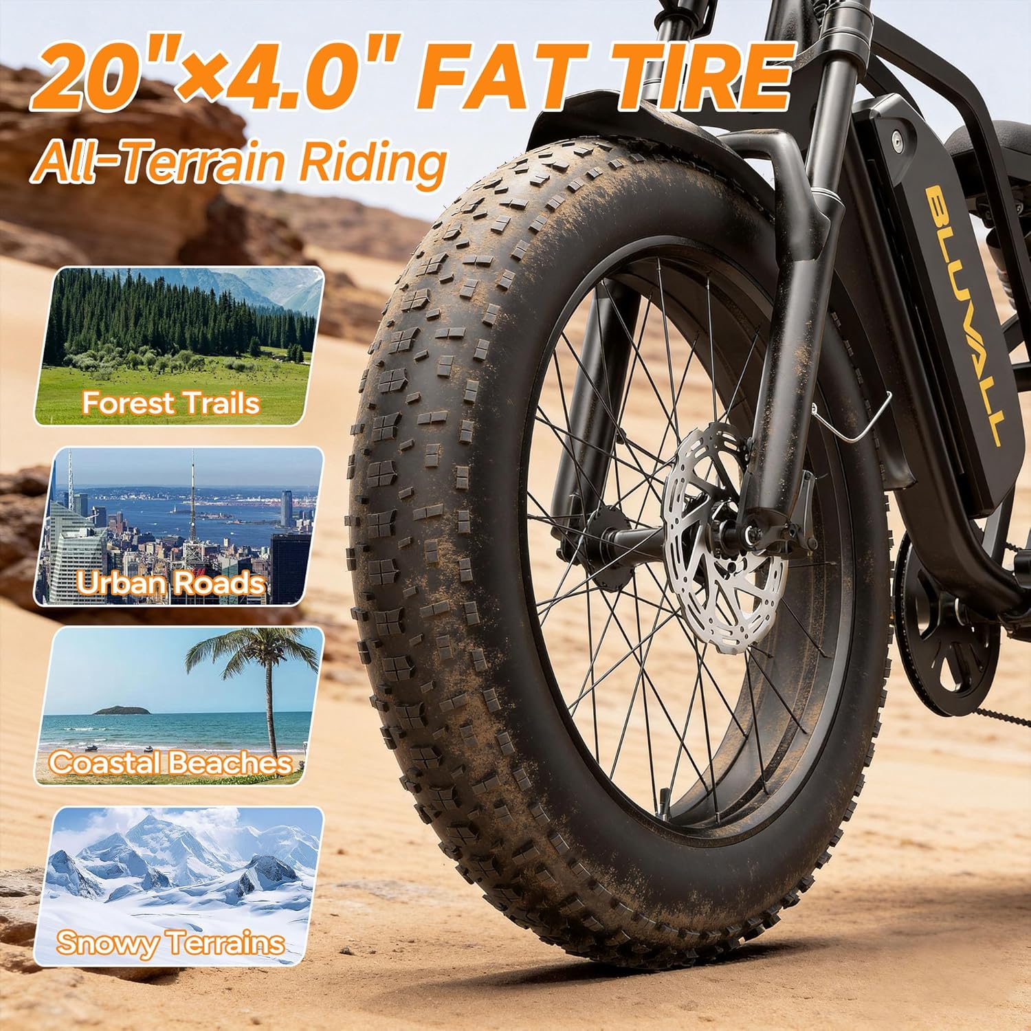 Electric Fat Tire Bike for Adults, Full Suspension All-Terrain E-Bike, 20-Inch Wheels, Hydraulic Brakes, Multi-Speed Drivetrain