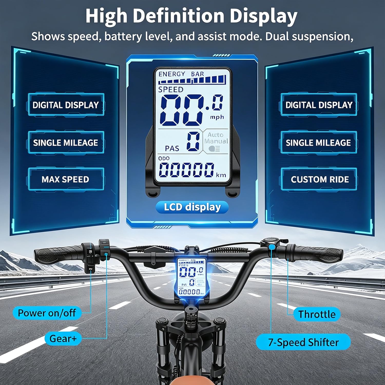 1500W Peak Electric Bike for Adults – 33 MPH Fat Tire E-Bike, Up to 75 Miles Range, Full Suspension, 7-Speed
