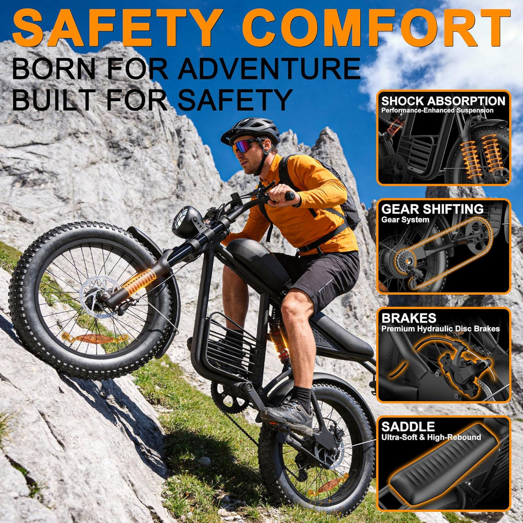 Electric Bike for Adults, 20-Inch Fat Tire E-Bike, Long-Range Commuter & Off-Road Electric Bicycle, UL Certified, USA Stock