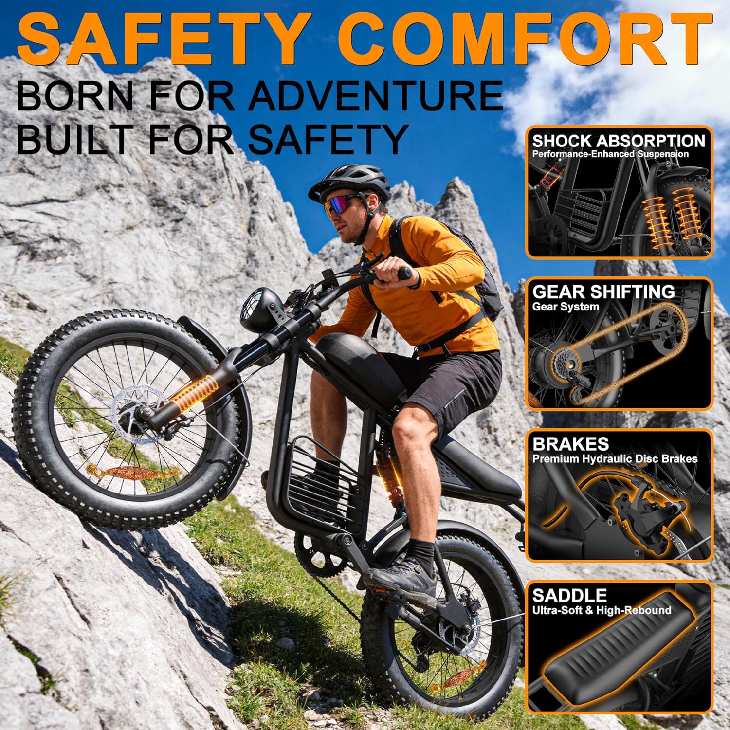 Electric Bike for Adults, 20-Inch Fat Tire E-Bike, Long-Range Commuter & Off-Road Electric Bicycle, UL Certified, USA Stock