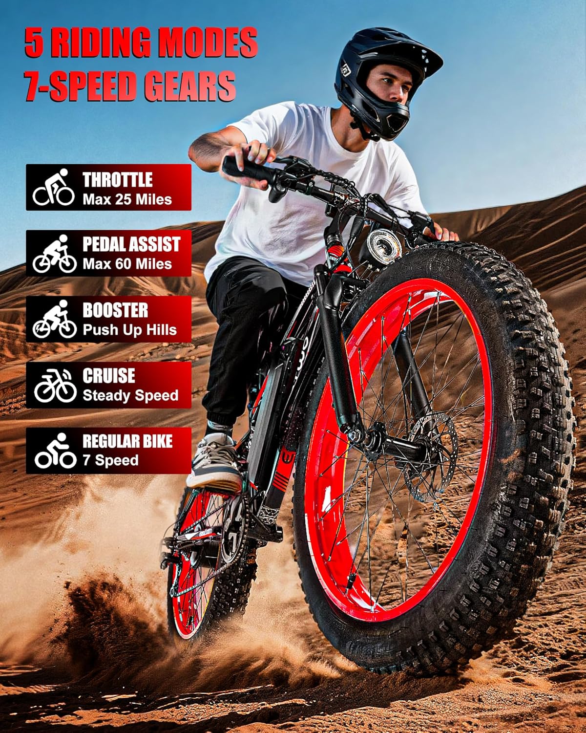 26" Fat Tire Electric Bike for Adults, 1500W Peak Motor, 28+ MPH, 7-Speed Electric Mountain Bike with Long-Range Performance