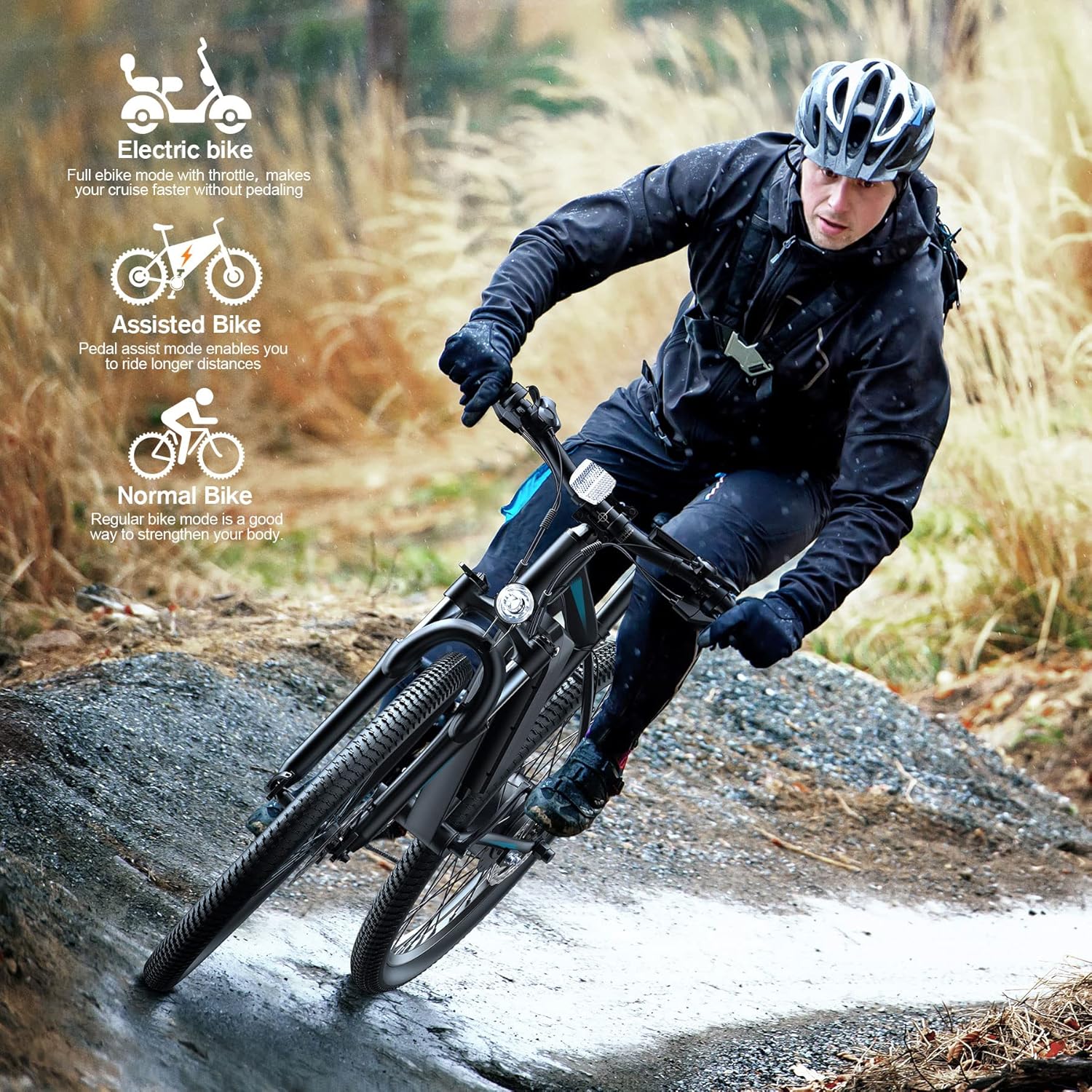 26" Electric Mountain Bike for Adults with Front Suspension – Up to 19.8 MPH, 50-Mile Range