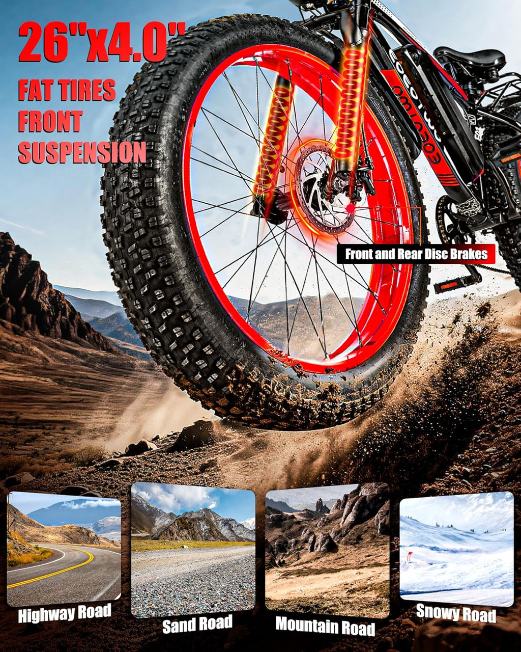 26" Fat Tire Electric Bike for Adults, 1500W Peak Motor, 28+ MPH, 7-Speed Electric Mountain Bike with Long-Range Performance