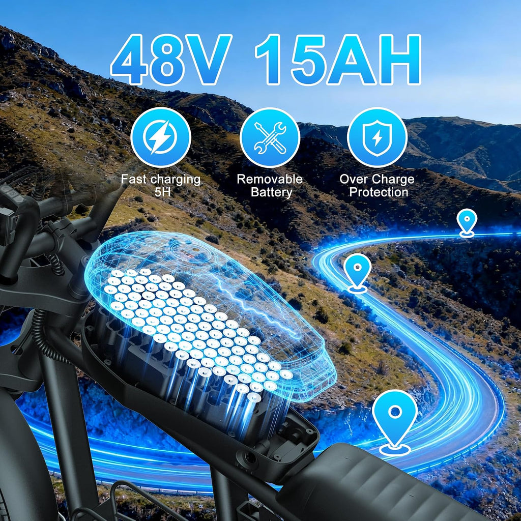 20" Fat Tire Electric Bike for Adults with 1000W/1500W/3000W Motor, 3 Riding Modes, All-Terrain Design, Up to 37 MPH & 100 Miles Range
