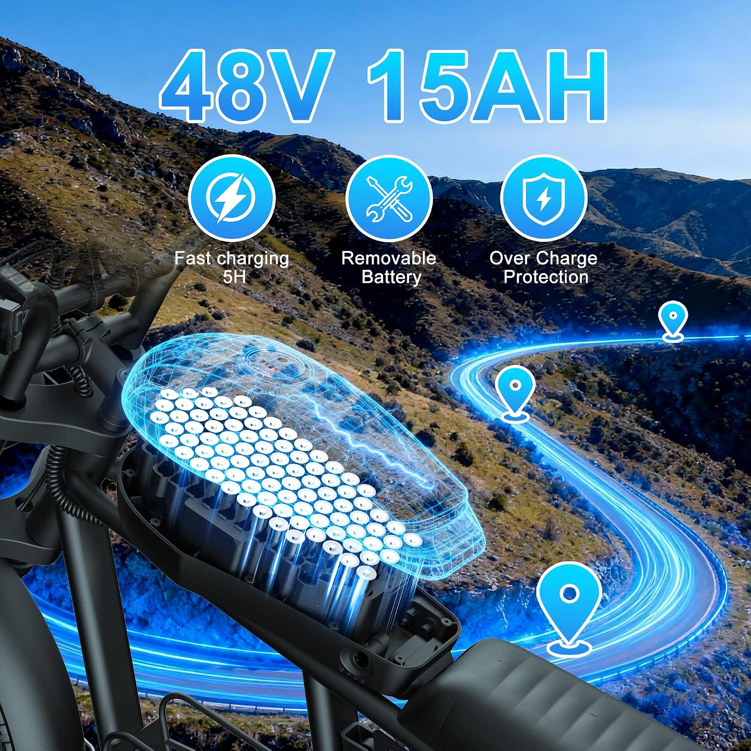 20" Fat Tire Electric Bike for Adults with 1000W/1500W/3000W Motor, 3 Riding Modes, All-Terrain Design, Up to 37 MPH & 100 Miles Range